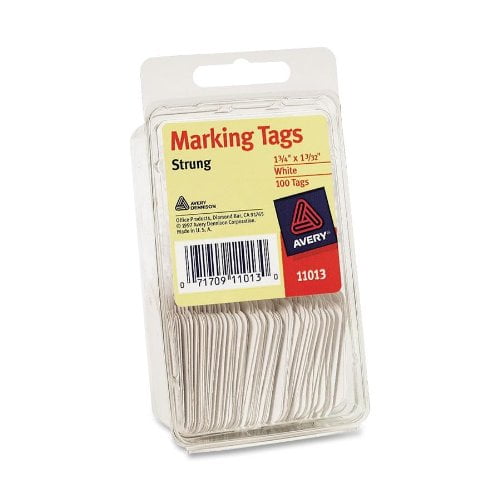 Avery Marking Tags, White, 13/4" x 13/32", Strung, 100 Pack (11013