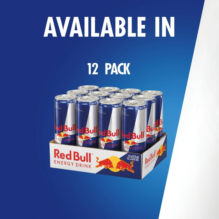Red Bull Energy Drink, 16 fl oz, Pack of 12, B-Vitamins, Caffeine