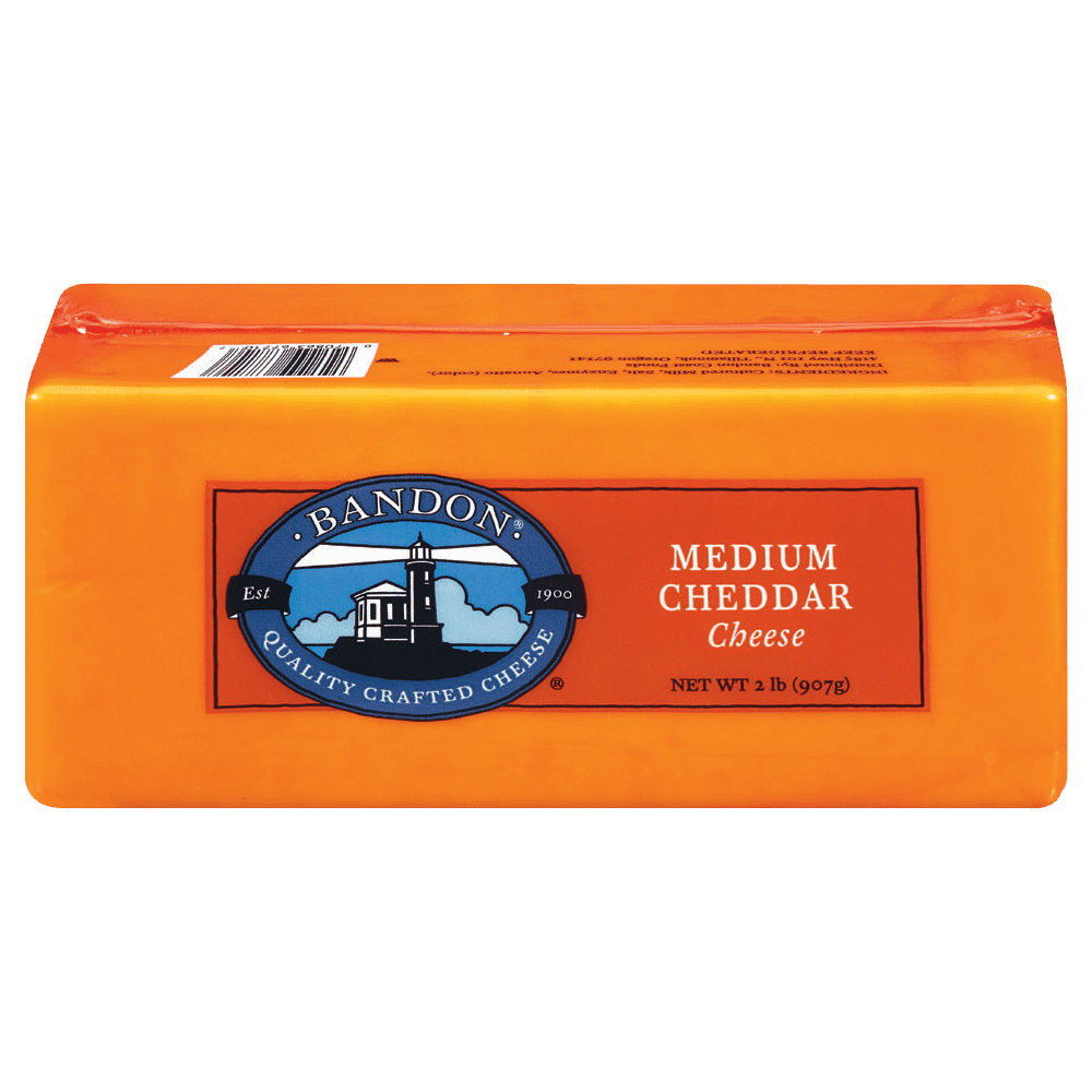 Bandon Oregon Medium Cheddar Cheese Block, 2 lbs.