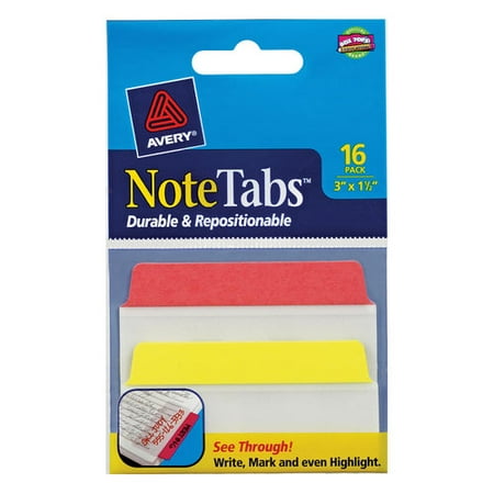 Avery 3" x 1-1/2" NoteTabs, Primary Colors, 16pk