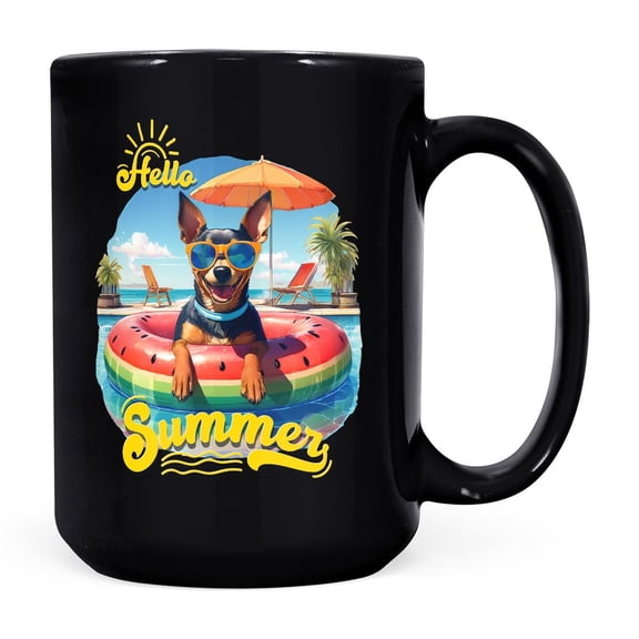 Hello Summer Miniature Pinscher Pool Day on Watermelon Float Mug Mini Pin Dog Lover Coffee Tea Cup - 13008