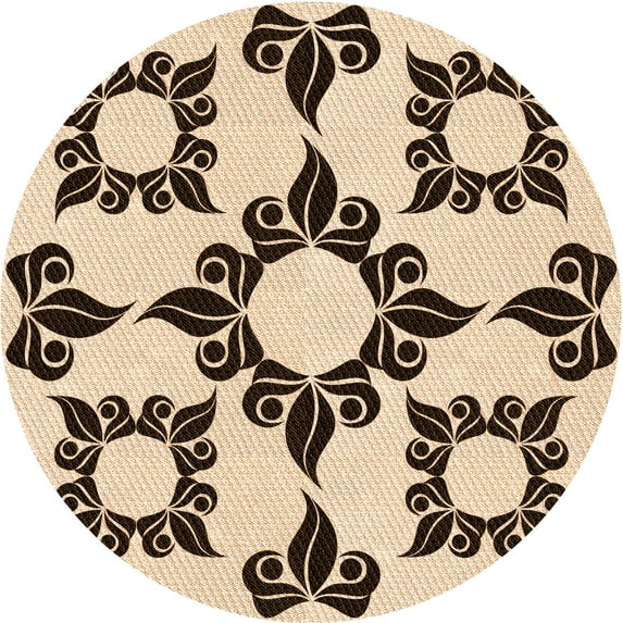 Ahgly Company Indoor Round Patterned Saddle Brown Area Rugs, 4' Round