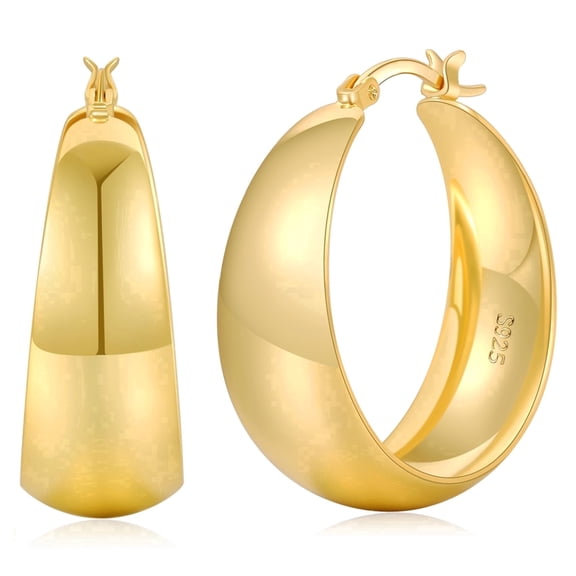 YOUNGYUE 14K Gold Plated Hoop Earrings for Women, Big Chunky Gold Hoops, Hypoallergenic 925 Sterling Silver Post, 25mm