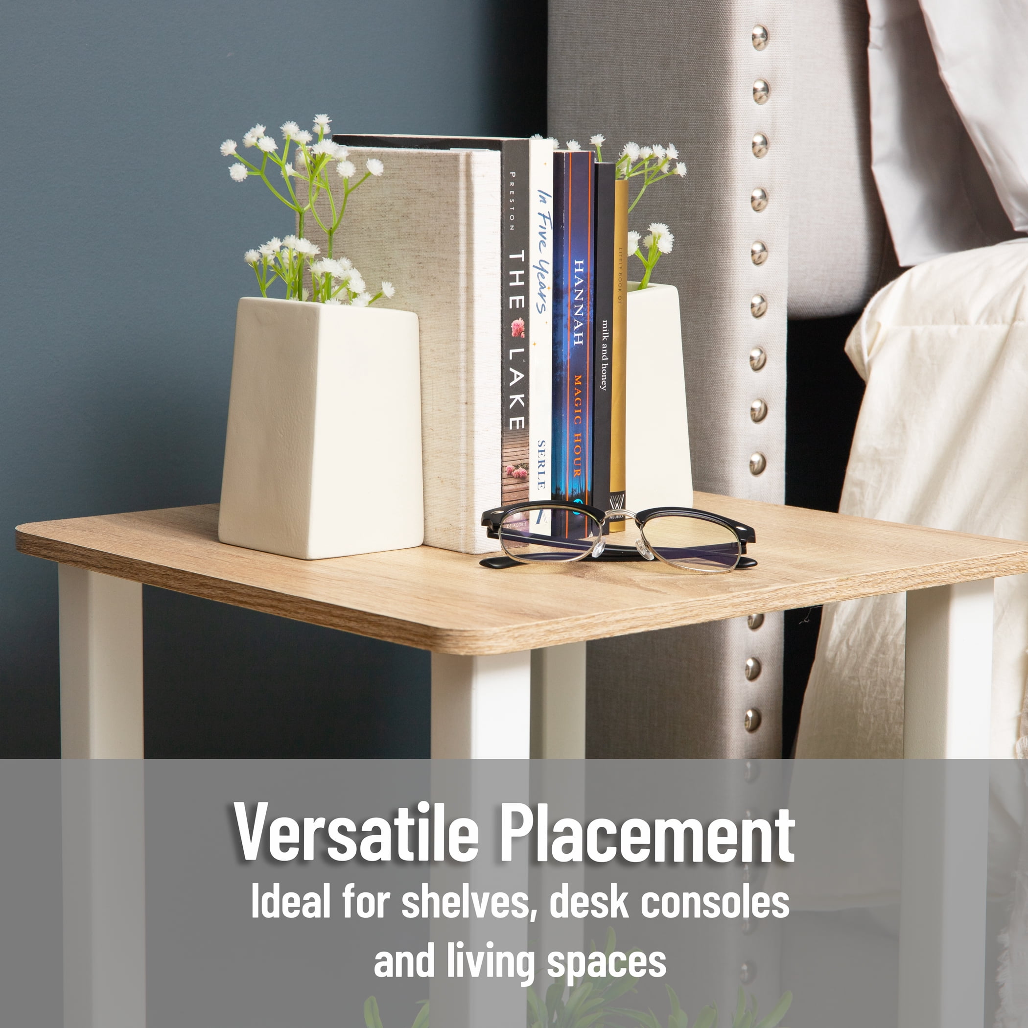 Mind Reader Cement Planter Bookends, Desk Decor and Indoor Plants, Set of 2, White