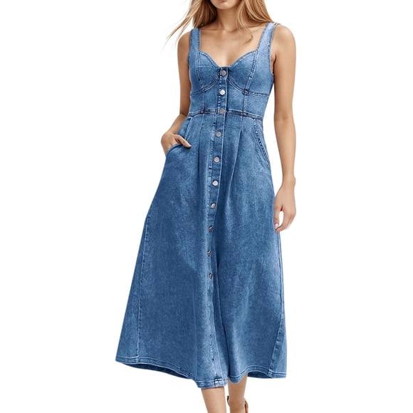 WILLBEST Robe Décontractée pour Femme Robe Décontractée pour Femme avec Col en V et Boutonnage pour Usage Quotidien, Fluide et Stylée pour le Printemps et l'Été