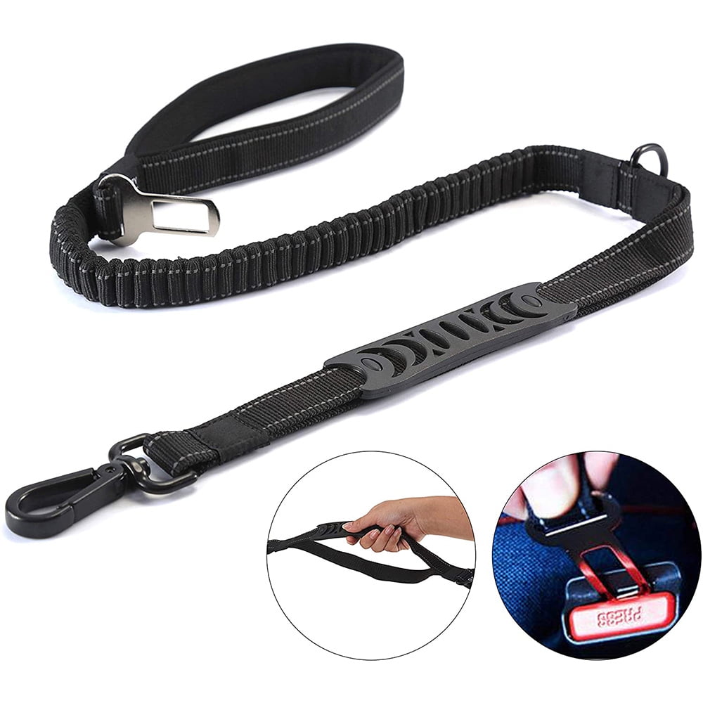 Bungee Dog Leash for Medium and Large Dogs 4-6 FT Double Handle Reflective Dog Leash for Walking Training Heavy Duty Multifunctional Dog Car Leash Seat Belt