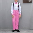 thumbnail image 2 of AHTJRT Boys Clothes Suit Formal Long Sleeve Dress Shirt with Bowtie and Suspender Pants Gentlemen Wedding Prom Party Outfits Pink 3-4 Years, 2 of 4