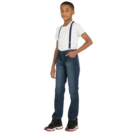 Vibes Boy's Classic 5 Pocket Denim Jeans Dark Sandblast Wash with Suspender