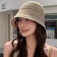 thumbnail image 4 of LSONABXA Khaki Bucket Hats for Women Women Foldable Sun Hats Mesh Woven Bucket Hat Portable Summer Hats For Traveling Sunbathing Polyester Fisherman Hat for Women, 4 of 5