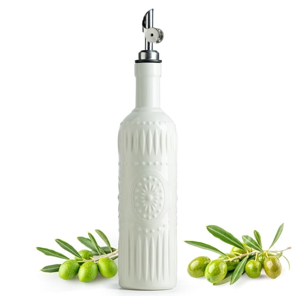 Botella dispensadora de aceite antigoteo de 17 oz Organizador de cocina de cerámica con boquilla precisa for aceite, vinagre y jarabes Apto for lavavajillas, ideal for chefs caseros, color blanco