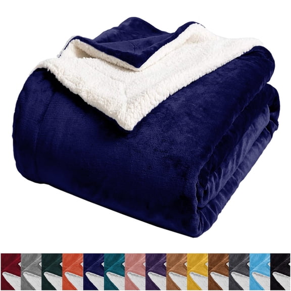 IR Imperial Rooms Sherpa Bed Blanket Soft Thick & Warm Fluffy Plush Winter Fleece Reversible Lightweight Queen (90x90) Navy