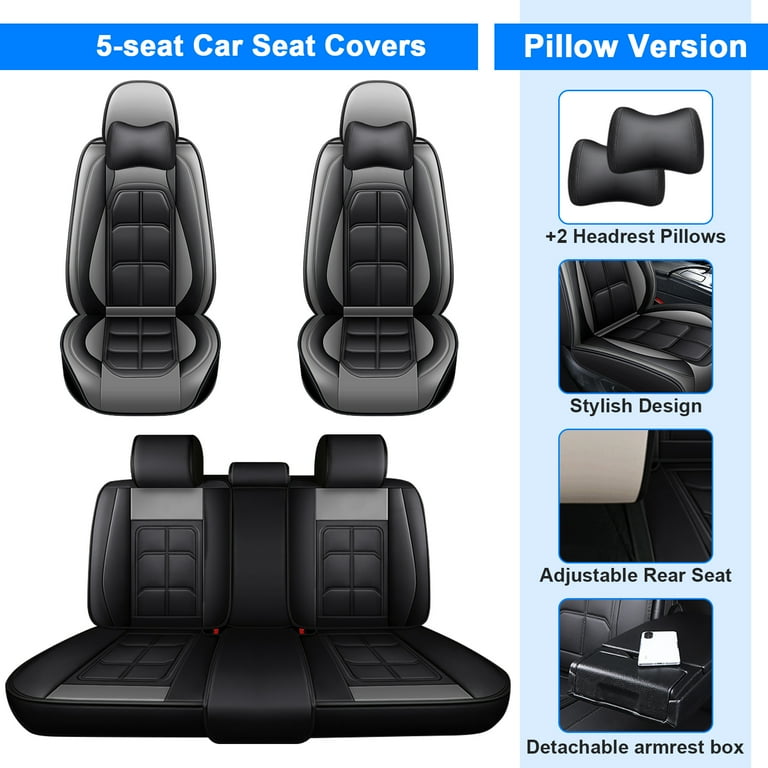 Car Seat Covers w 2 Pillows For 2000 2024 Mercedes Benz C400 E320 Premium Pu Leather Auto Cushion Protector 5 Seats Front Rear Seat Full Set For Mercedes Benz GLC300 GLA250 Black Gray Walmart