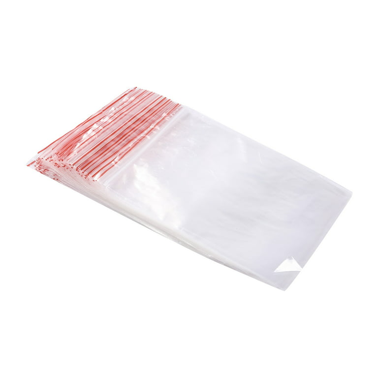 Centuryx 100pcs Clear Zip Poly Bags 100 Pcs Reusable Sealed Poly Storage Plastic Bags for Jewelry, Pill, Candy Red Clear 12cm*17cm, Adult Unisex