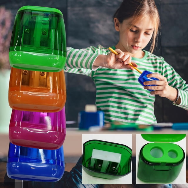 Sentmoon Sharpener Classroom Pencil Sharpener Double Hole Pencil Sharpener wirh Cover Color Pencil Sharpener for Kids Portable Oval Manual Pencil Sharpener for Office Supplies