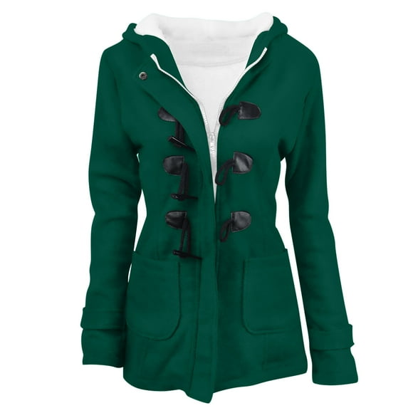EQWLJWE Womens Long Duffle Coat Jackets Clearance Warm Winter Coats with Pockets Full Zip Hooded Jacket Long Sleeve Hooded Fleece Womens Coats Outerwear Winter