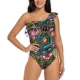thumbnail image 2 of Yiaed Snake And Flower Print Women One Piece Swimsuits Tummy Control One Shoulder Bathing Suits Pattern Ruffle Swimwear-Medium, 2 of 8