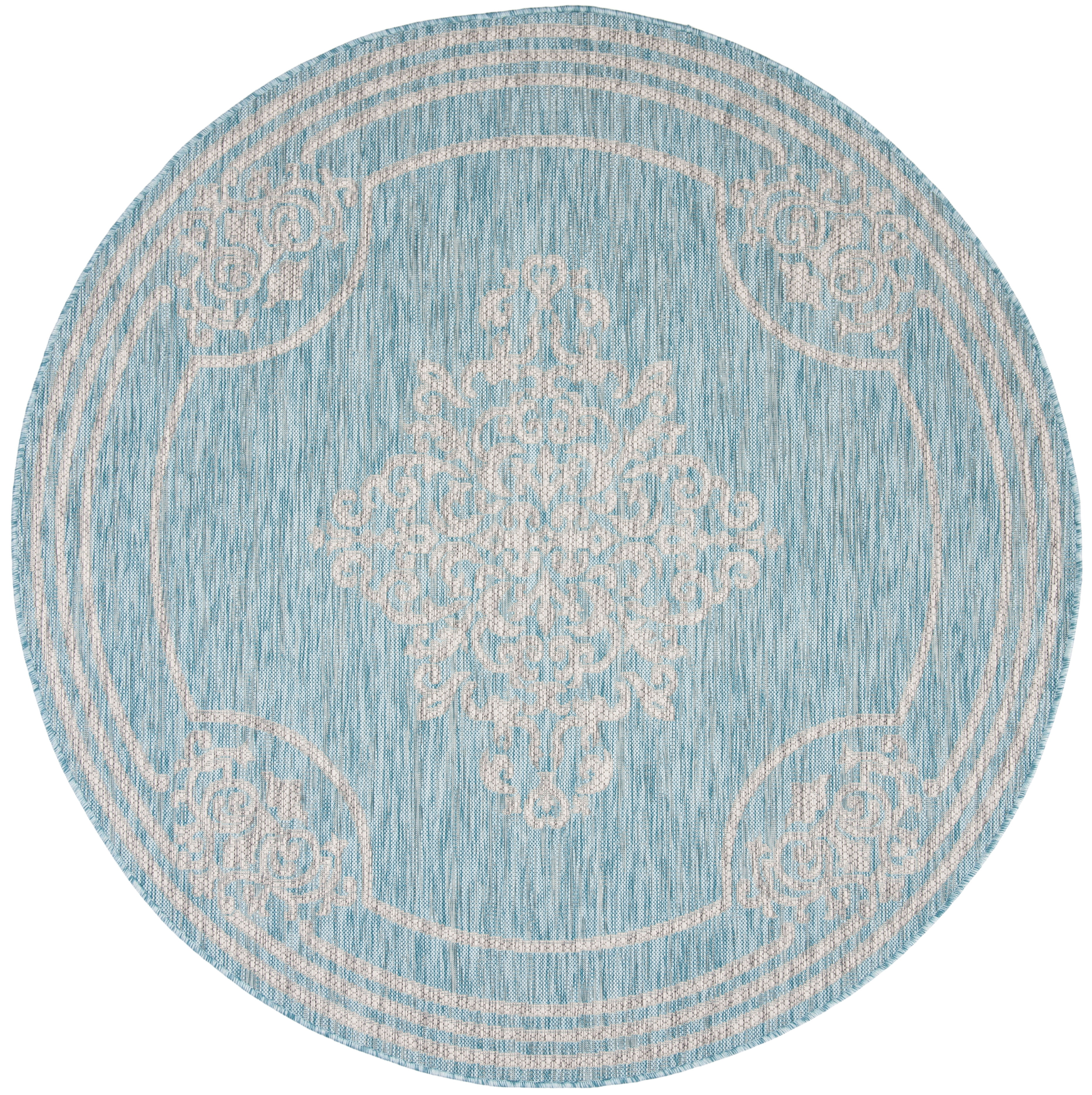 Safavieh Courtyard Lula Oriental Indoor/Outdoor Area Rug, Aqua/Gray, 6'7" x 6'7" Round