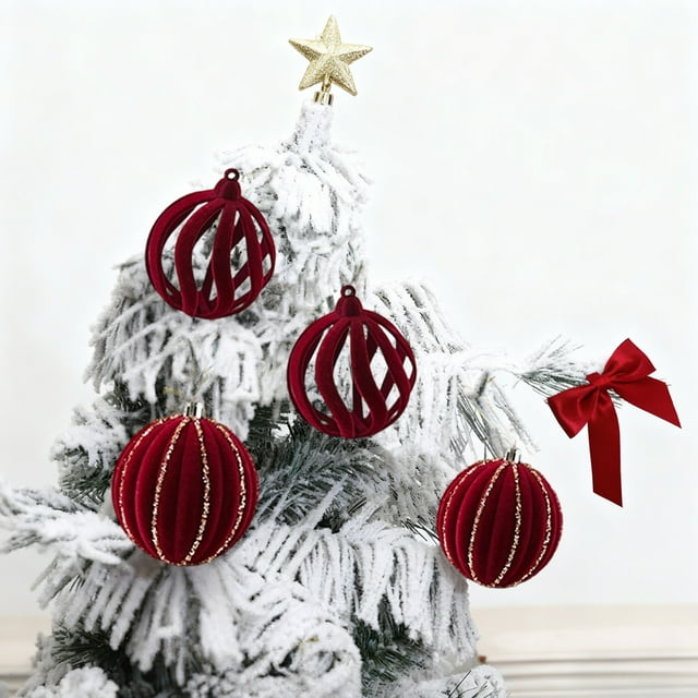 Décorations de Noël pour la Maison, Décorations de Noël Extérieures Intérieures, Décorations de Noël Boules de Noël Floquées Ensemble de Décorations de Noël Styles Multiples de Décorations de Sapin de Noël pour Autre Fête
