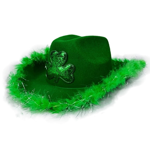 St. Patrick's Day Cowboy Hat, Green Velvet Four-Leaf Clover Hat, Irish Party Accessories and Christmas Tree Topper