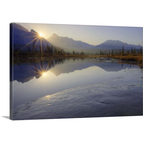 Great BIG Canvas | "Sunrise Over The North Saskatchewan River, Alberta, Canada" Canvas Wall Art - 24x16