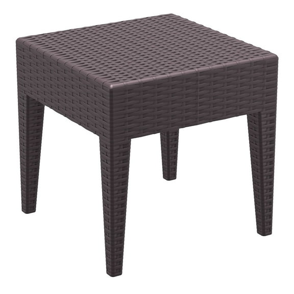 Luxury Commercial Living 18" Brown Outdoor Patio Wickerlook Square Side Table