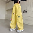 thumbnail image 7 of Crunowin Girls Cargo Pants, Retro Multi Pockets Floral Patch Elastic Waist Wide Leg Pants Size 12, 7 of 7