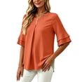 thumbnail image 4 of ClodeEU Women's Round Neck Pleated 3/4 Sleeve Tunic Blouse Top,Casual Loose Shirt Orange,Women's Plus M, 4 of 8