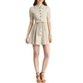 thumbnail image 2 of INSPIRE CHIC Women's Puff Sleeve Button Down A-Line Belted Shirt Dress Khaki XL, 2 of 7