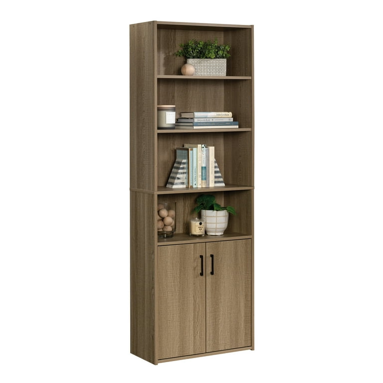 Sauder Beginnings Tall 4 Shelf Bookcase with 2 Doors Summer Oak Finish