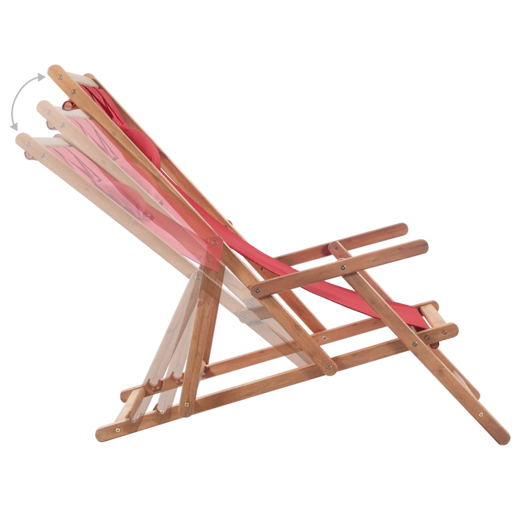 Veryke Folding Wooden Reclining Beach Chair for Outdoor Lounge, Porch, Pool - Fabric in Red - image 3 of 9