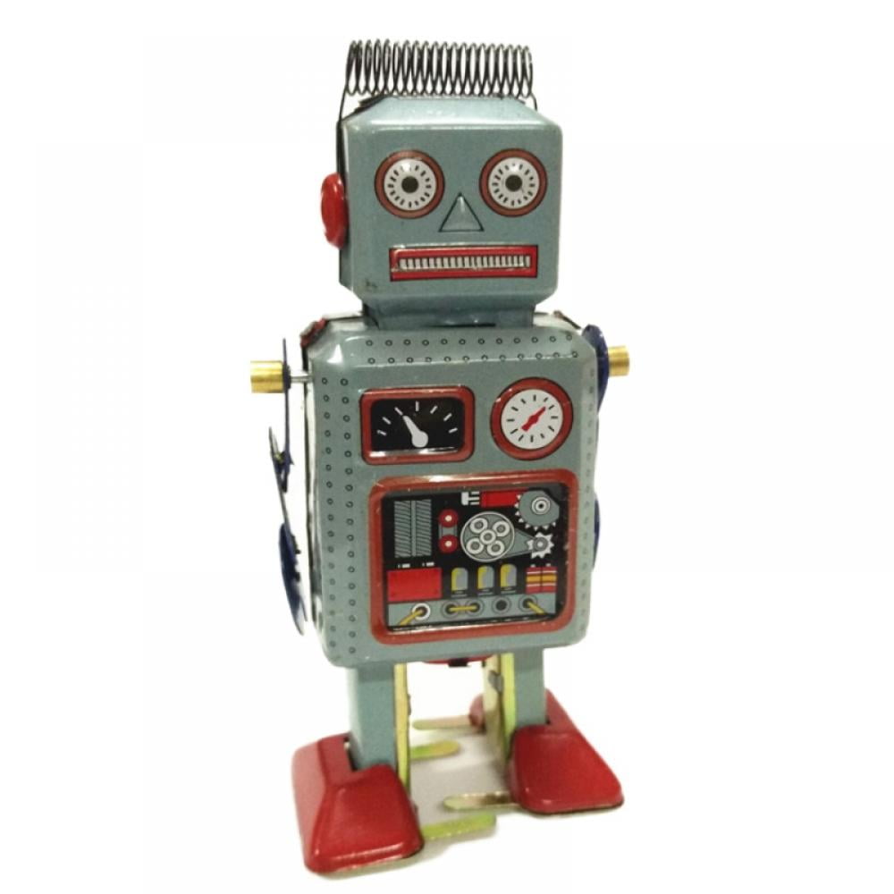 Vintage Metal Clockwork Wind Up Walking Robot TIN Mechanical Kid Gift Stylish 