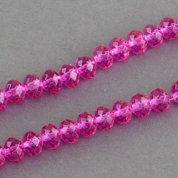 10strands Spray Painted Glass Bead Strands Faceted Rondelle Hot Pink 6x5mm Hole: 1mm about 80~85pcs/strand 38~40cm