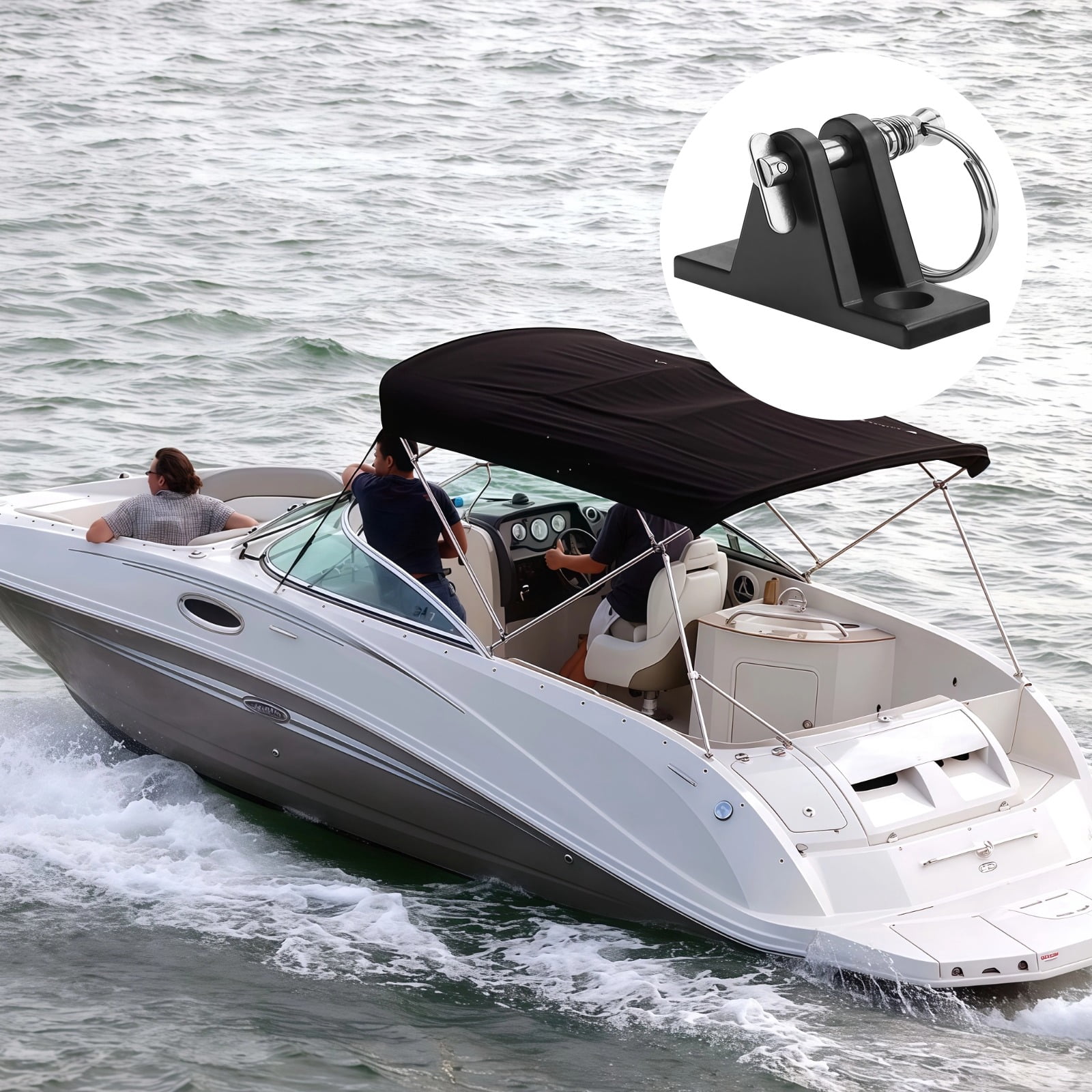 4 Pcs Black Stainless Steel Bimini Top Deck Hinge with Quick Release Pin, Nylon Mount Bracket 2.4 x 0.8 x 1.6 in, Includes Screws, Marine Boat Bimini Top Hardware