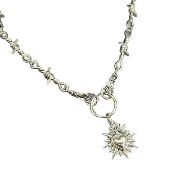 RUISINERY Unique Heart In Hand Barbed Wire Necklace Accessory Symbolizing Resiliences and Tenderness for Fashion Enthusiasts