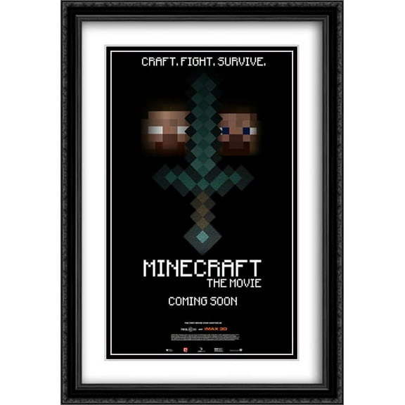 Minecraft 28x40 Double Matted Large Black Ornate Framed Game Poster Art Print