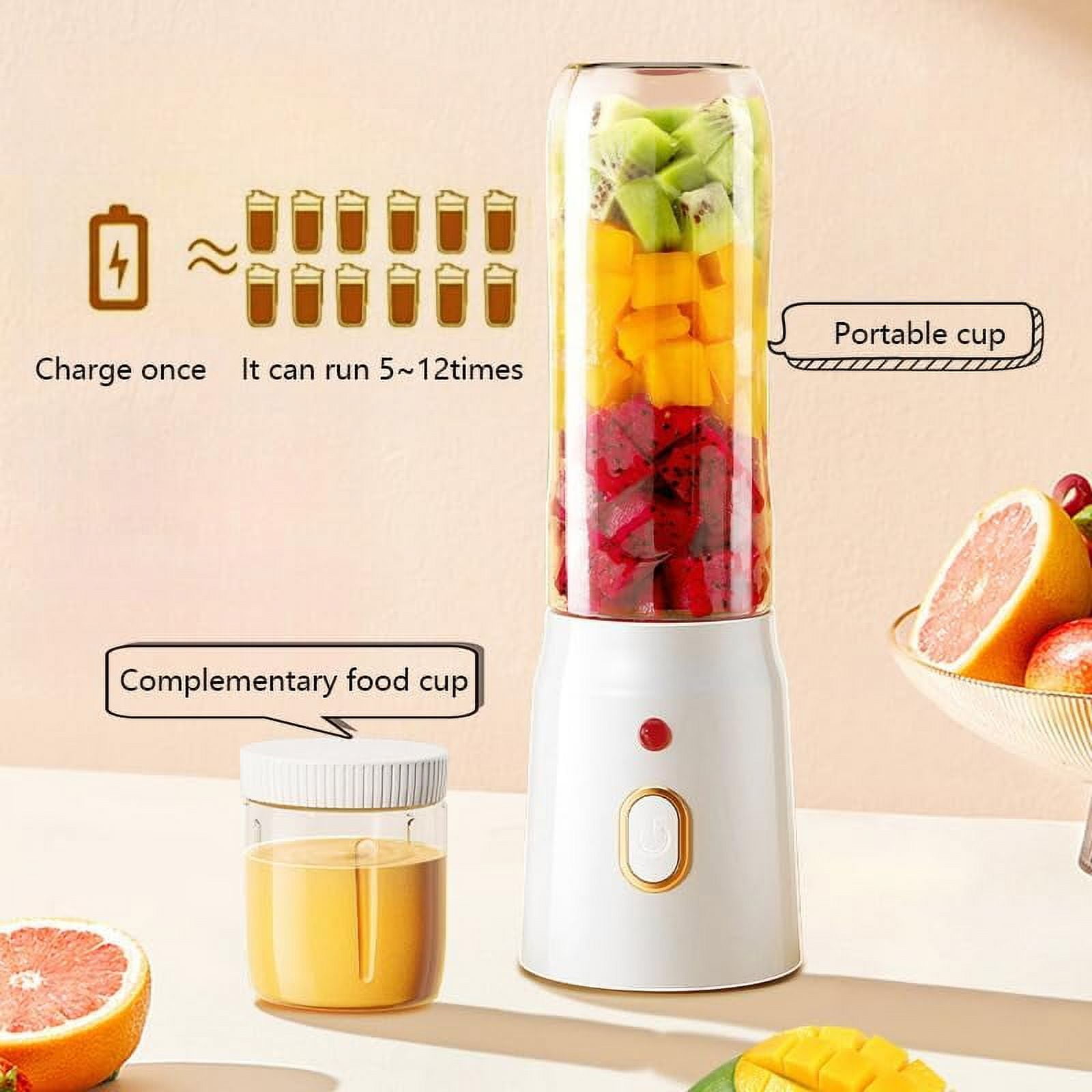 Portable Blender for Fruit Juice, 10 Blades Juicer Cup, USB Rechargeable, 450ML Personal Blender for Kitchen, Travel