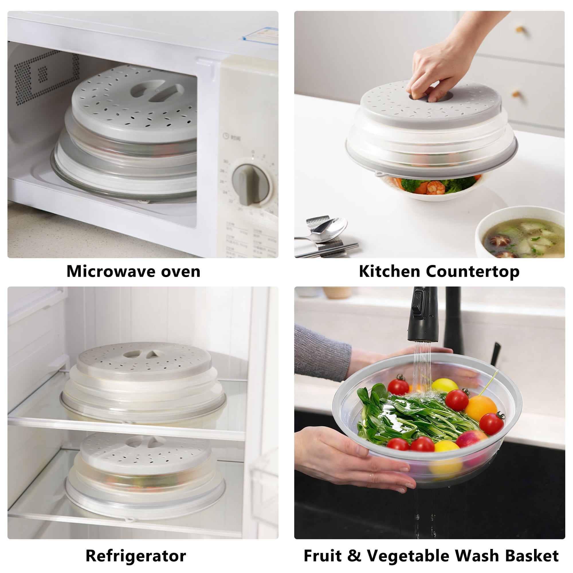 Collapsible Microwave Splatter Cover for Food, Foldable Microwave Food Cover with Steam Vents, Kitchen Plate Cover, Dishwasher Safe