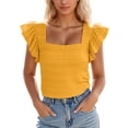 thumbnail image 2 of Lixiuxyad Women Basic Tee Women's Floral Print Short Sleeve Blouse Ruffle Hem Square Neck Tops Summer Fashion Casual Tunic Shirt For Ladies,Yellow, 2 of 6