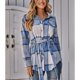 thumbnail image 3 of Chaqueta a cuadros para mujer con solapa, botonadura única, informal, holgada, con estampado de cuadros, chaqueta de manga larga con cinturón tonal, Azul M, 3 of 7