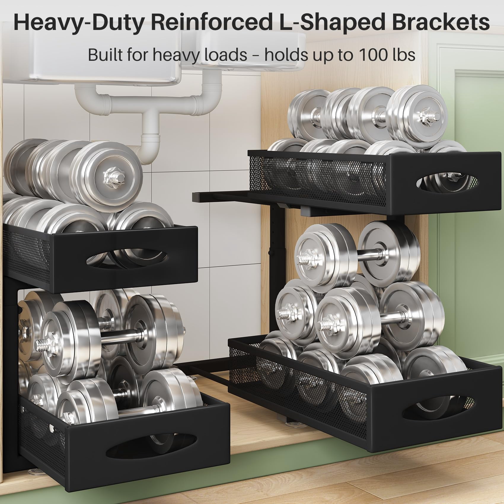 Under Sink Organizer  2 Tier Pull Out Cabinet Baskets With Sliding Drawers Slide Storage Shelf For Home Kitchen Bathroom Pantry Office Countertop(1 Pack)