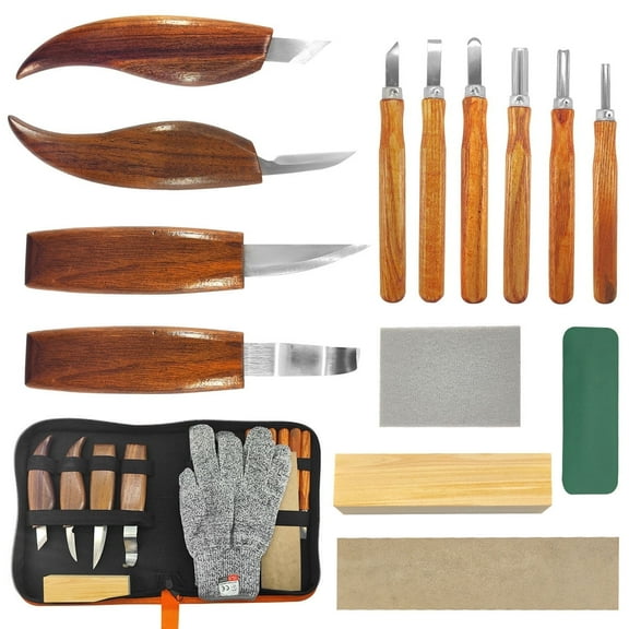 26-in-1 Wood Carving Tools Wood Carving Kit with Detail Wood Carving Knife Whittling Knife Wood Chisel Knife Gloves