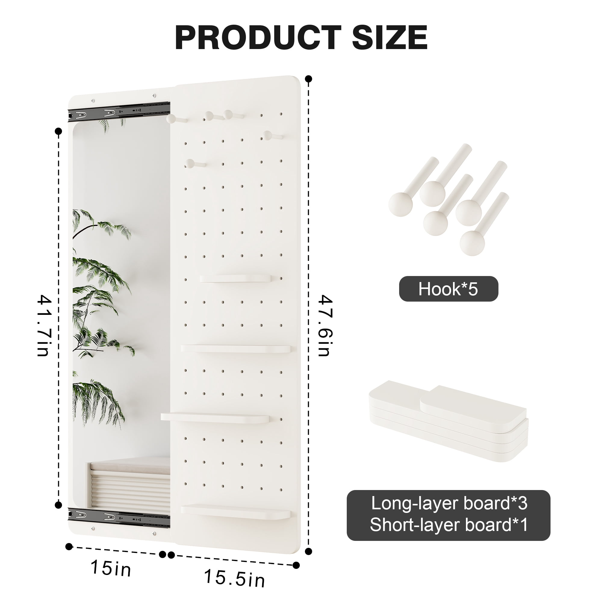 Leumius Wall Mounted Full Length Mirror,Full Body Mirror with Shelf,Multifunctional Wall Mounted Mirror with Hideable mirror for Entrance,Bedroom,Living Room,White