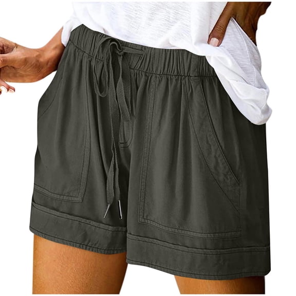 Ahdbta Womens Plus Size Shorts Comfy Summer Drawstring High Waist Cotton Linen Beach Lounge Shorts for Women Trendy