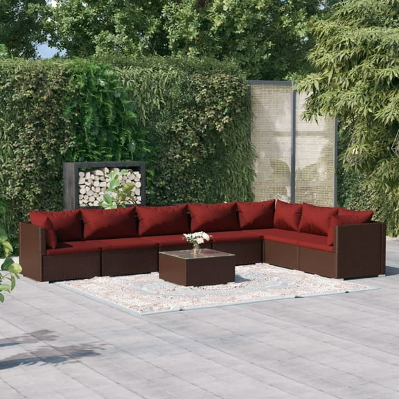 vidaXL 8 Piece Patio Lounge Set with Cushions Poly Rattan Brown, 3101755
