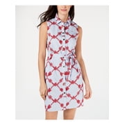 TOMMY HILFIGER Womens Light Blue Sleeveless Mini Shirt Dress 2