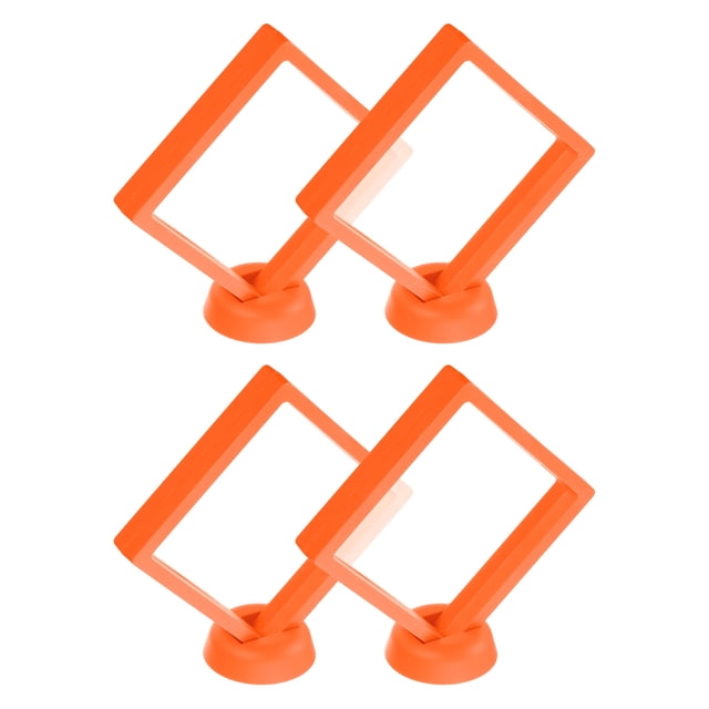 Uxcell 4 Pcs 3D Floating Display Case, Soporte de exhibición de 4.33 x 4.33 x 0.8 pulgadas, Caja de almacenamiento de joyas, Naranja
