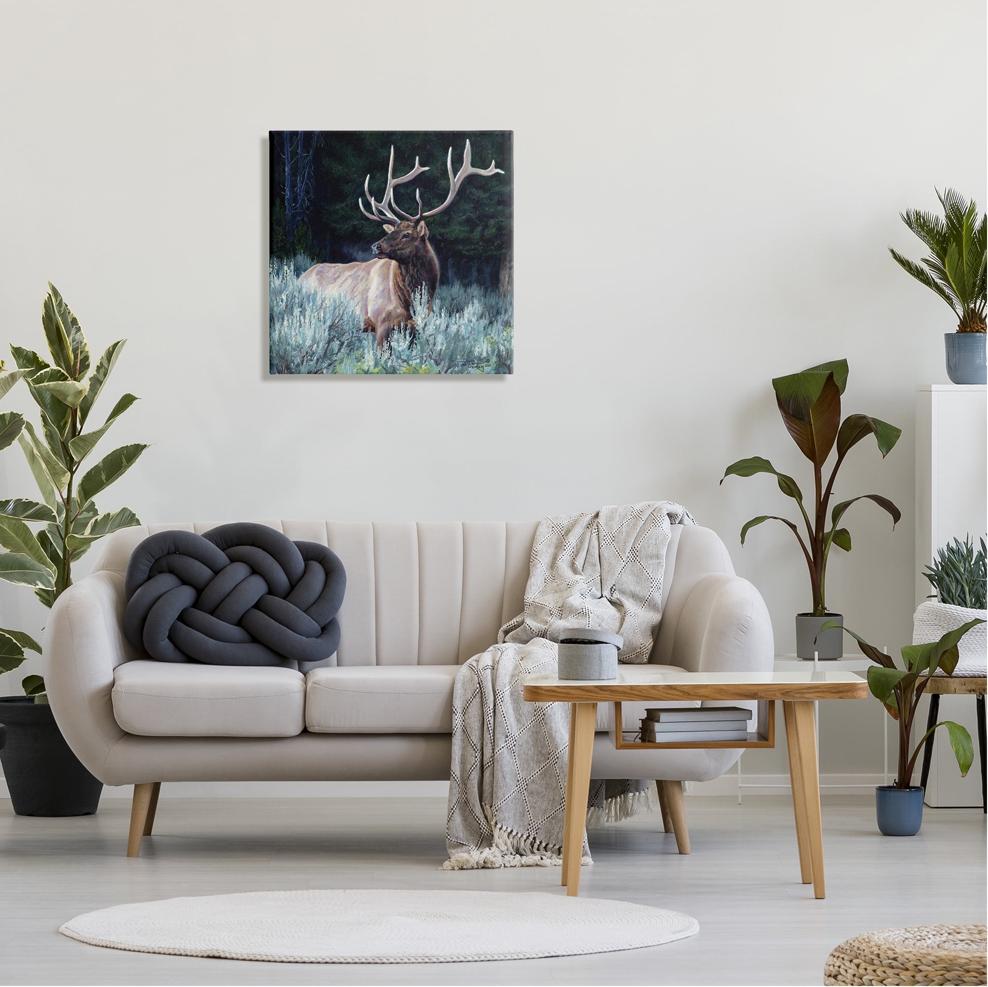 Stupell Industries Elk in Forest Painting Animals & Insects Painting Gallery Wrapped Canvas Print Wall Art, 24 x 24