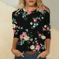 thumbnail image 2 of TSADFHJI Hauts pour Femmes Automne Chandail-Over Manches 3/4 Chemise Décontractée Col Rond Imprimé Mode Blouse Légère L, 2 of 5