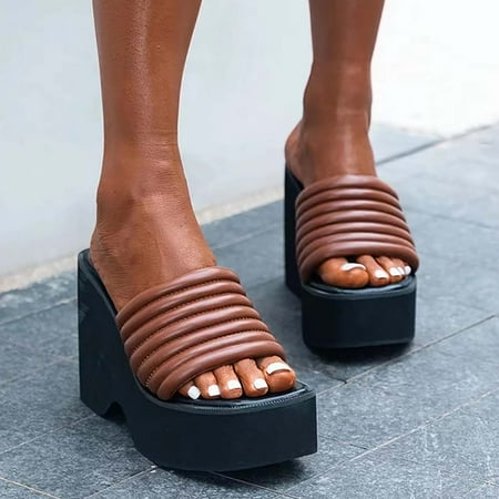 

Christmas Slippers For Women Ladies Fashion Solid Wedges Casual Roman Shoes Sandals Vintage Platform Slippers