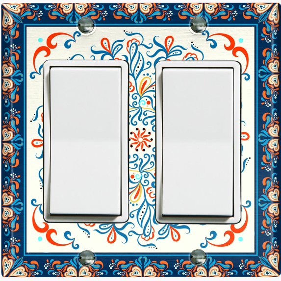 Metal Light Switch Plate Cover Colorful Flower Heart Mandala Tile Pattern TIL036